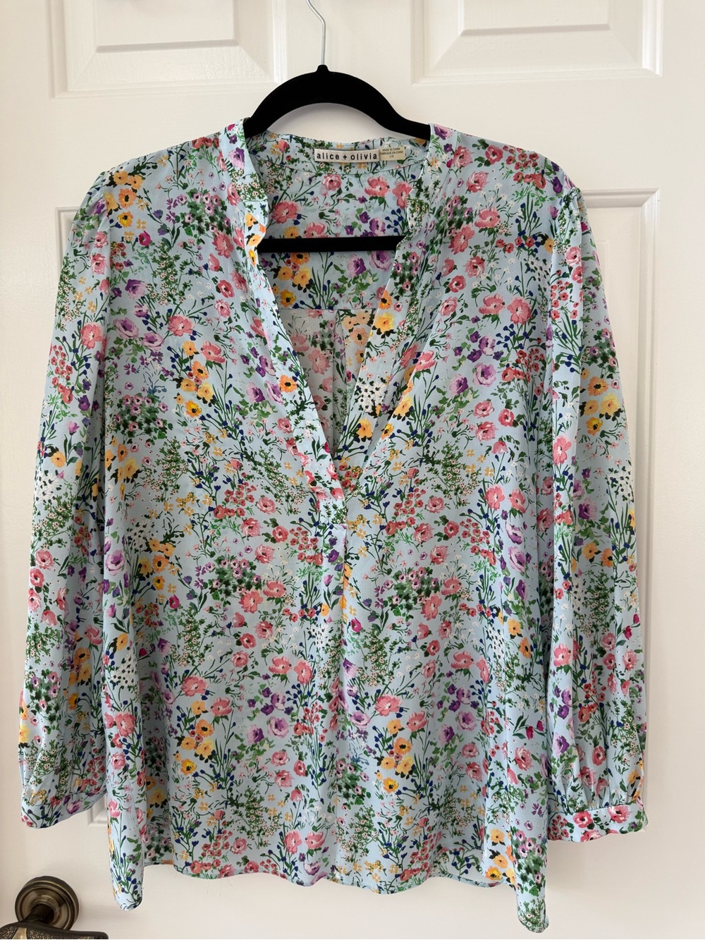 Alice + Olivia Pastel Floral V-Neck Blouse
